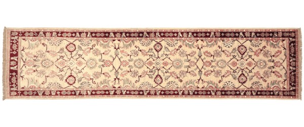 Afghan Chobi Ziegler 295x77 Handgeknüpft Teppich 80x300 Läufer Beige Orientalisch