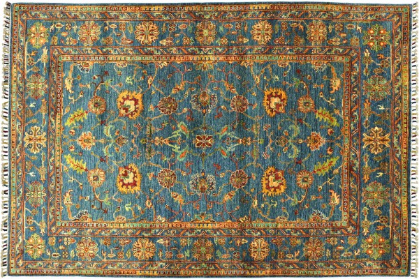 Afghan Ziegler Ariana Floral 238x171 Handgeknüpft Orientteppich 170x240 Blau Umrandung