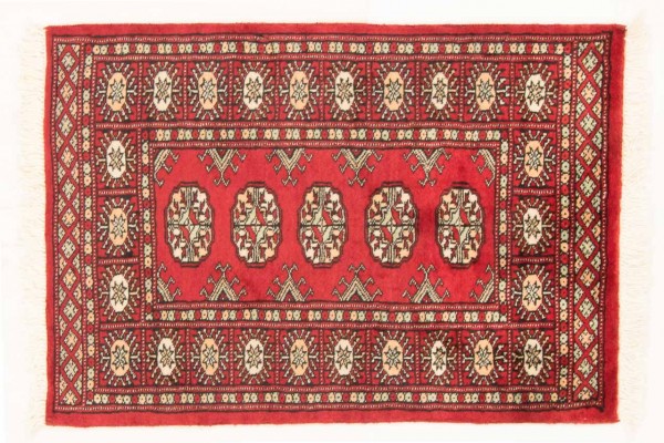 Pakistan Buchara 93x63 Handgeknüpft Teppich 60x90 Beige Geometrisch Muster Kurzflor