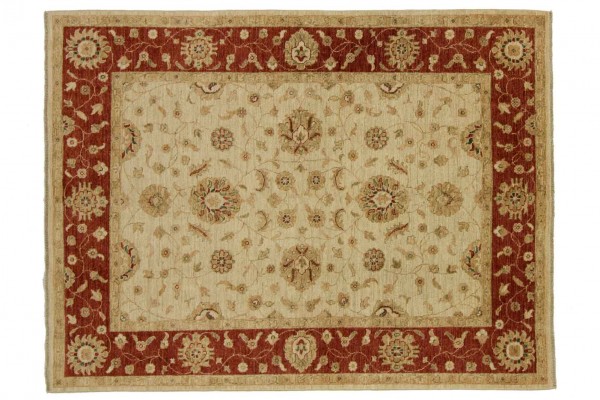 Afghan Chobi Ziegler 198x150 Handgeknüpft Teppich 150x200 Beige Blumenmuster Kurzflor