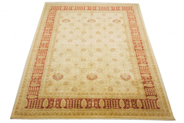 Afghan Chobi Ziegler 532x368 Handgeknüpft Teppich 370x530 Beige Umrandung Kurzflor