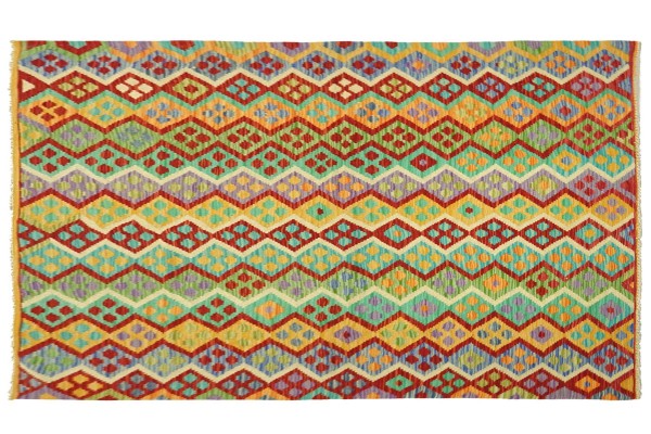 Afghan Maimana Kelim Bunt 196x156 Handgewebt Teppich 160x200 Bunt Geometrisch Orient