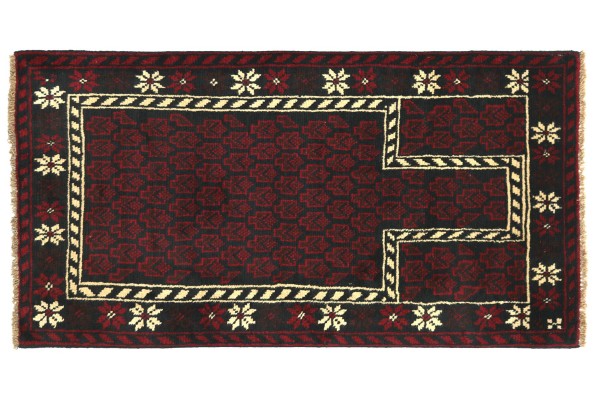 Afghan Belutsch 130x80 Handgeknüpft Teppich 80x130 Rot Geometrisch Muster Kurzflor