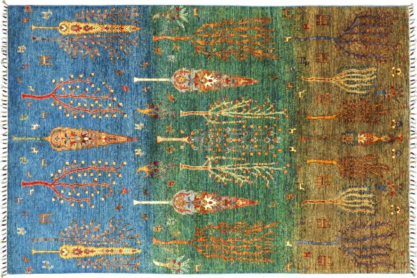 Afghan Ziegler Ariana Bäume 237x176 Handgeknüpft Orientteppich 180x240 Blau Floral