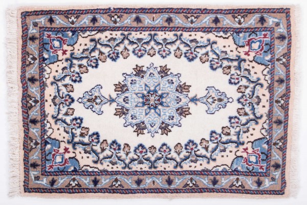 Perser Nain 80x60 Handgeknüpft Teppich 60x80 Weiß Orientalisch Kurzflor Orient Rug