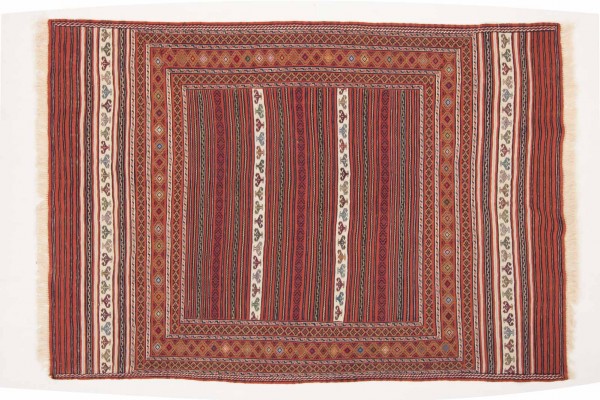 Afghan Mushwani Kelim 200x139 Handgewebt Teppich 140x200 Mehrfarbig Linien Handarbeit