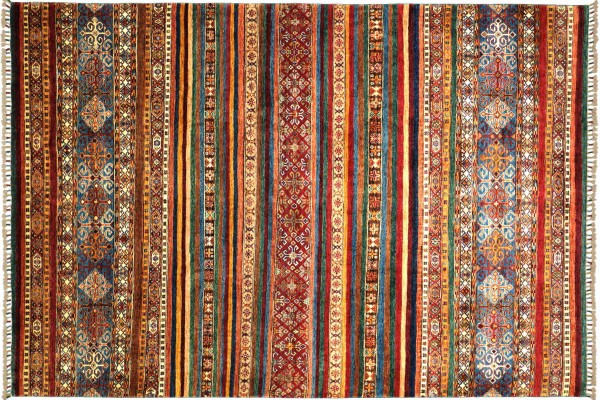 Afghan Khorjin Shaal 298x207 Handgeknüpft Orientteppich 210x300 Rot Streifen Wolle