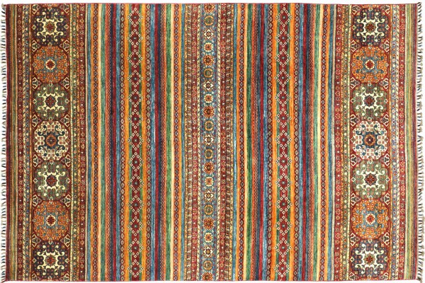Afghan Khorjin Shaal 319x198 Handgeknüpft Orientteppich 200x320 Bunt Streifen Wolle