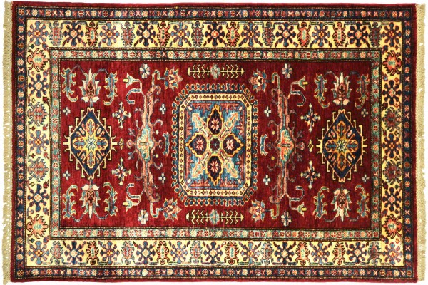 Afghan Kazak Fein 148x100 Handgeknüpft Orientteppich 100x150 Rot Umrandung Wolle