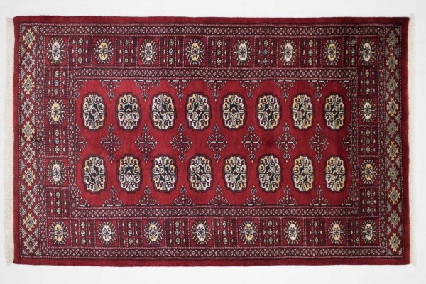 Pakistan Silk Touch 148x94 Handgeknüpft Teppich 90x150 Rot Geometrisch Muster Kurzflor