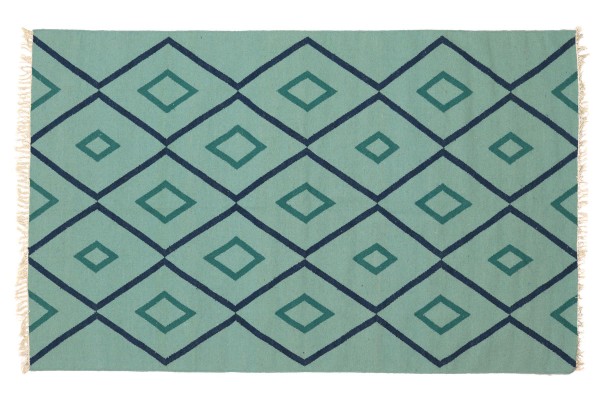 Kelim 230x160 Handgewebt Teppich 160x230 Blau Geometrisch Muster Handarbeit Orient