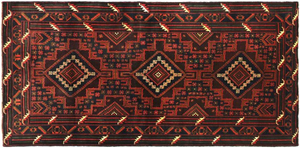 Afghan Belutsch Baluch 216x116 Handgeknüpft Orientteppich 120x220 Braun Geometrisch