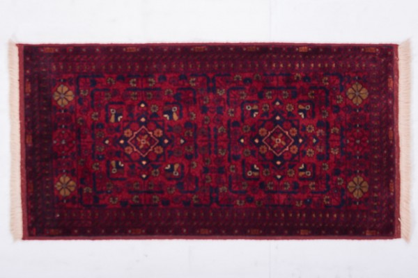 Afghan Belgique Khal Mohammadi 99x51 Handgeknüpft Teppich 50x100 Rot Geometrisch Muster