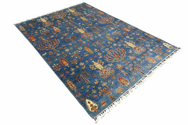 Afghan Ziegler Ariana Floral 245x177 Handgeknüpft Orientteppich 180x250 Blau Bäume