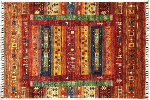 Afghan Ziegler Khorjin Tiere 143x101 Handgeknüpft Orientteppich 100x140 Rot Umrandung