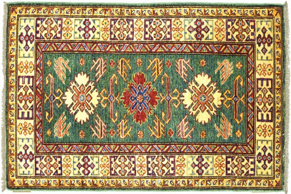 Afghan Superkazak 129x78 Handgeknüpft Orientteppich 80x130 Blau Umrandung Wolle