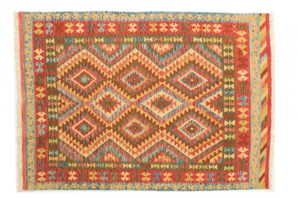 Afghan Maimana Kelim Bunt 194x158 Handgewebt Teppich 160x190 Beige Geometrisch Muster