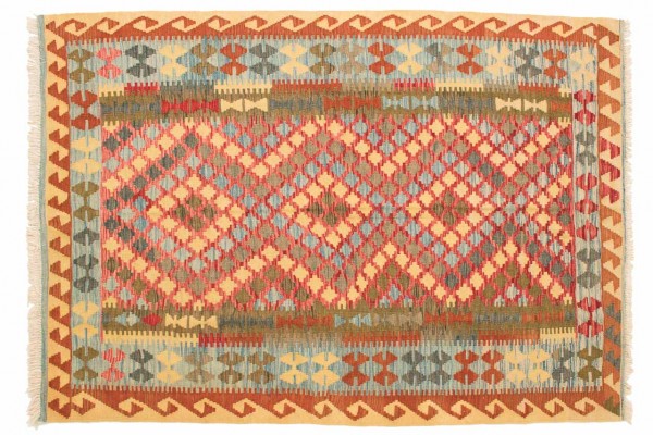 Afghan Maimana Kelim Bunt 218x160 Handgewebt Teppich 160x220 Beige Geometrisch Muster