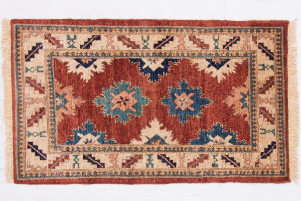 Afghan Chobi Ziegler 135x79 Handgeknüpft Teppich 80x140 Rot Geometrisch Muster Kurzflor