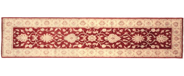 Afghan Chobi Ziegler 297x77 Handgeknüpft Teppich 80x300 Läufer Rot Orientalisch