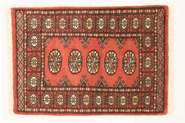 Pakistan Buchara 97x66 Handgeknüpft Teppich 70x100 Orange Geometrisch Muster Kurzflor