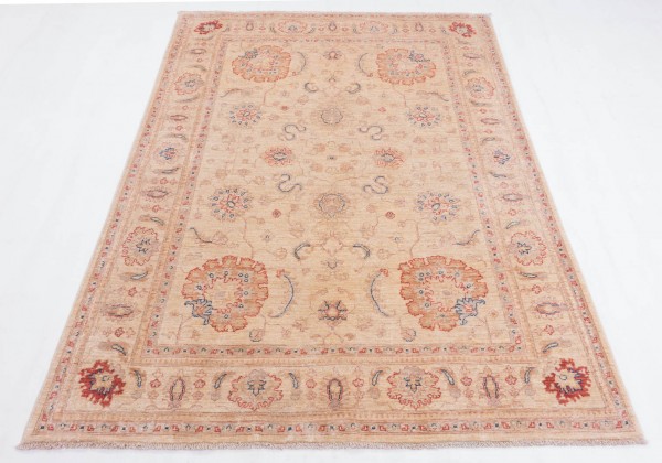 Afghan Chobi Ziegler Fein 195x145 Handgeknüpft Teppich 150x200 Beige Blumenmuster