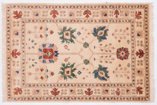 Afghan Chobi Ziegler 155x105 Handgeknüpft Teppich 110x160 Beige Orientalisch Kurzflor