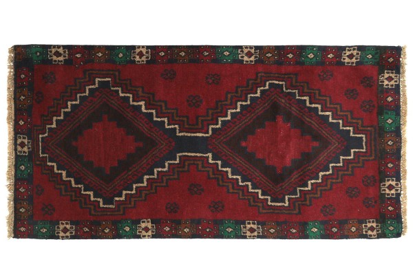 Afghan Belutsch 130x80 Handgeknüpft Teppich 80x130 Rot Geometrisch Muster Kurzflor