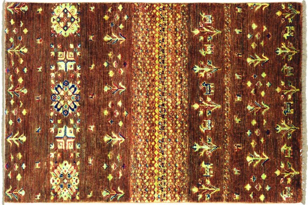 Afghan Khorjin Shaal 124x83 Handgeknüpft Orientteppich 80x120 Braun Blume Wolle