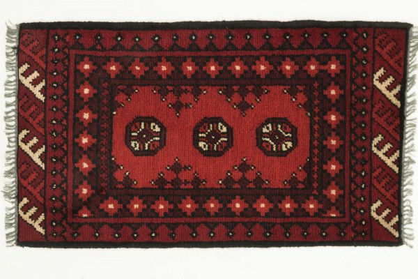 Afghan Andkhoi Aqcha 100x50 Handgeknüpft Teppich 50x100 Rot Geometrisch Muster Kurzflor