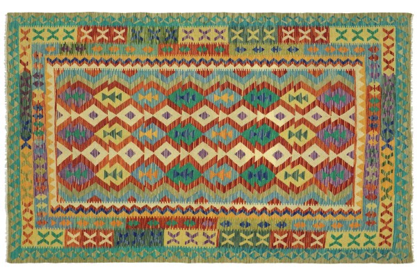 Afghan Maimana Kelim Bunt 240x169 Handgewebt Teppich 170x240 Bunt Geometrisch Orient