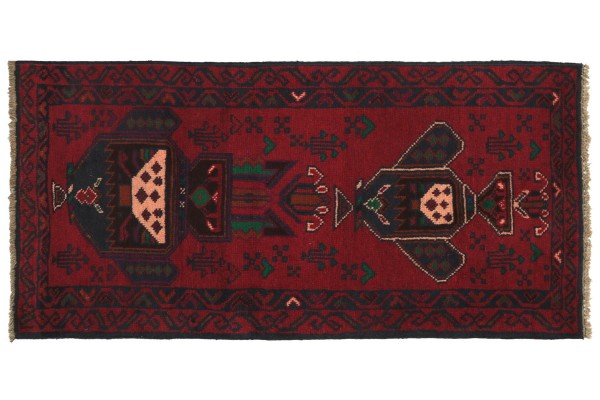 Afghan Belutsch 130x80 Handgeknüpft Teppich 80x130 Rot Geometrisch Muster Kurzflor
