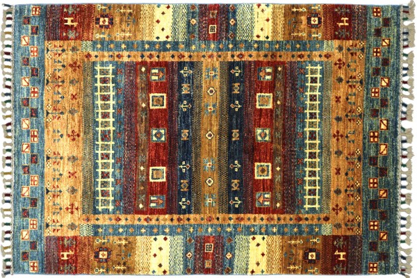 Afghan Ziegler Khorjin 128x88 Handgeknüpft Orientteppich 90x130 Rot Wolle Kurzflor Rug