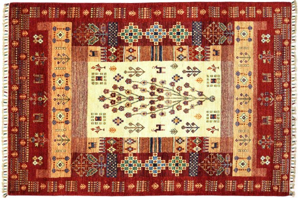 Afghan Ziegler Ariana Lebensbaum 210x152 Handgeknüpft Orientteppich 150x210 Rot