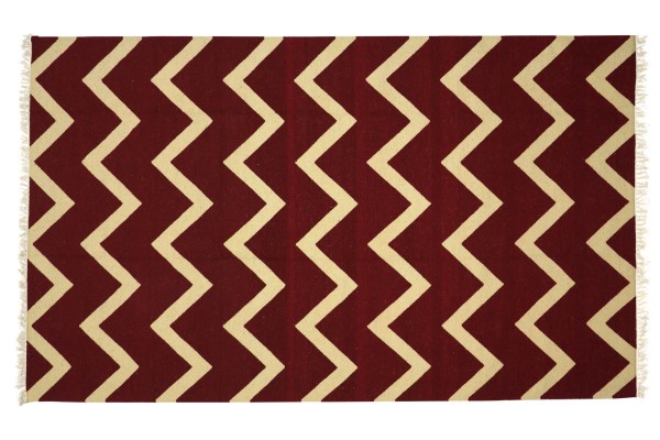 Kelim 300x200 Handgewebt Teppich 200x300 Weinrot Geometrisch Muster Handarbeit Orient