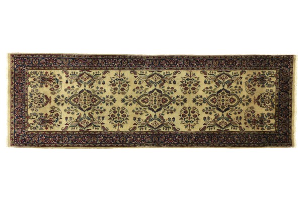 Sarough 240x89 Handgeknüpft Teppich 90x240 Läufer Beige Floral Kurzflor Orient Rug
