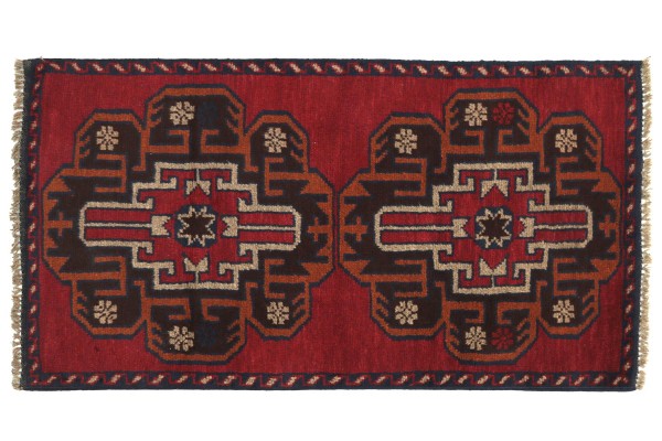 Afghan Belutsch 130x80 Handgeknüpft Teppich 80x130 Rot Geometrisch Muster Kurzflor