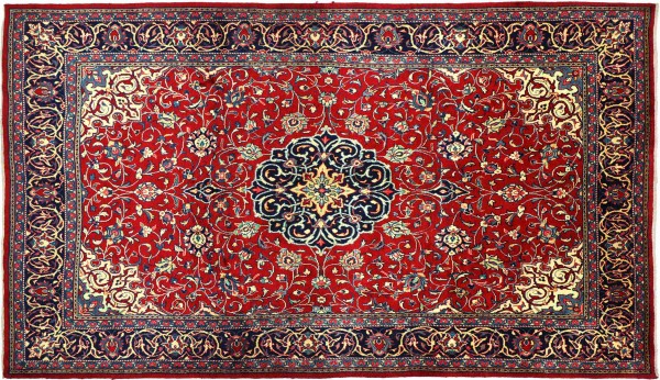 Perser Teppich 367x235 Handgeknüpft Orientteppich 240x370 Rot Medaillon Wolle Kurzflor