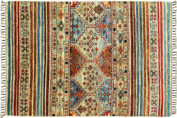 Afghan Ziegler Khorjin 154x100 Handgeknüpft Orientteppich 100x150 Grau Streifen Wolle