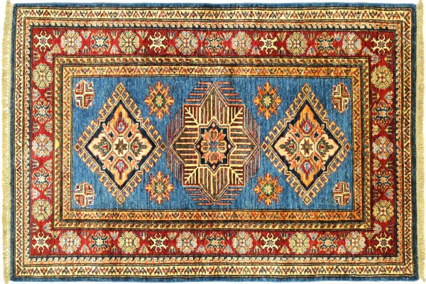 Afghan Kazak Fein 160x101 Handgeknüpft Orientteppich 100x160 Blau Umrandung Wolle