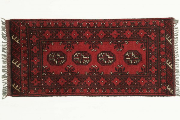 Afghan Andkhoi Aqcha 100x50 Handgeknüpft Teppich 50x100 Rot Geometrisch Muster Kurzflor