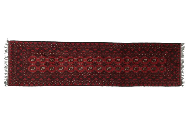Afghan Aqcha 285x81 Handgeknüpft Teppich 80x290 Läufer Rot Geometrisch Kurzflor Orient