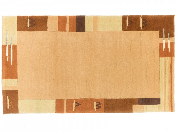 Nepal 161x91 Handgeknüpft Teppich 90x160 Orange Umrandung Kurzflor Orient Rug