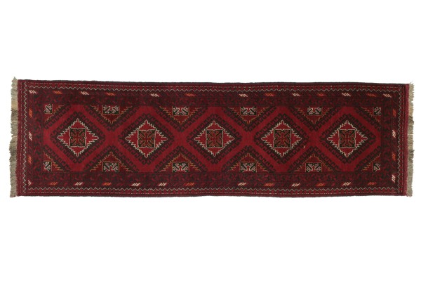 Afghan Andkhoi 260x71 Handgeknüpft Teppich 70x260 Läufer Rot Geometrisch Kurzflor