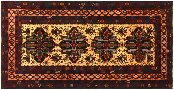 Afghan Belutsch Baluch 196x106 Handgeknüpft Orientteppich 110x200 Beige Geometrisch