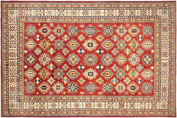 Afghan Kazak Fein 368x275 Handgeknüpft Orientteppich 280x370 Rot Geometrisch Wolle