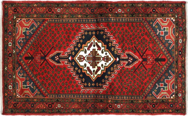Perser Hamadan 148x102 Handgeknüpft Orientteppich 100x150 Rot Medaillon Wolle Kurzflor