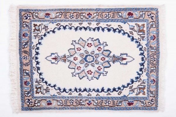 Perser Nain 80x60 Handgeknüpft Teppich 60x80 Weiß Orientalisch Kurzflor Orient Rug