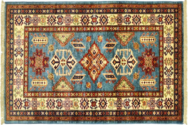 Afghan Kazak Fein 157x96 Handgeknüpft Orientteppich 100x160 Blau Umrandung Wolle