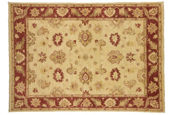 Afghan Chobi Ziegler 205x145 Handgeknüpft Teppich 150x210 Beige Blumenmuster Kurzflor